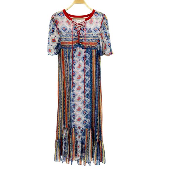 Sundance Sheer Floral Lace Up Maxi Dress - Picture 1 of 3